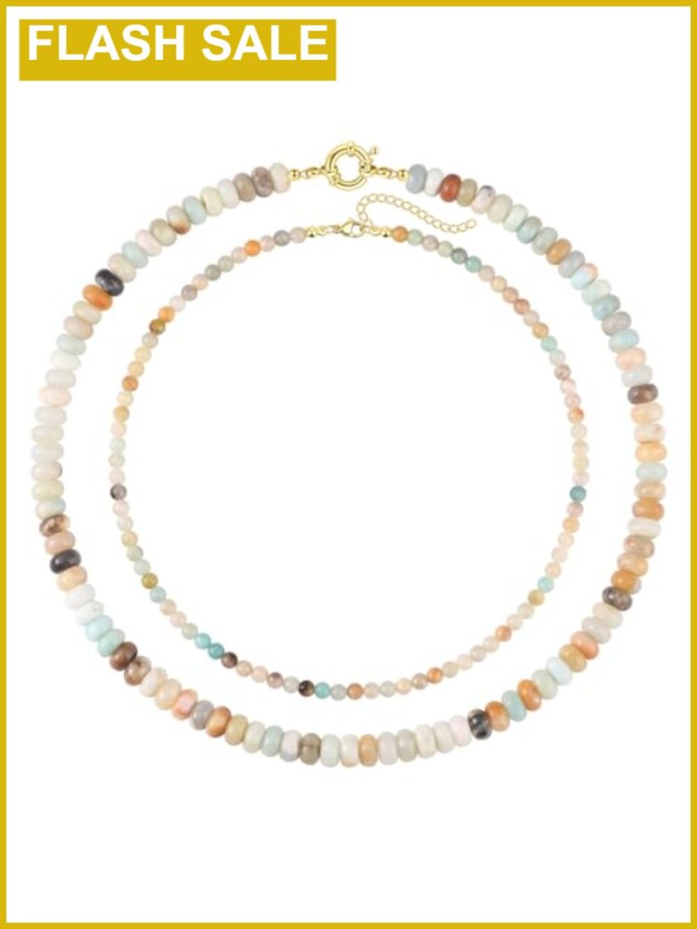 Natural Gemstone Beaded Choker Necklaces 2Pcs 14K Gold Plated